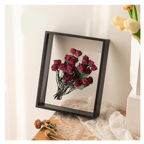 Shadow Box Deep Transparent Shadow Box Frames Bouquet Display Flower Case Deep For Crafts 3D Picture Memorabilia Memory Wooden Tabletop(1Pcs black,12.7x17.8x10cm)