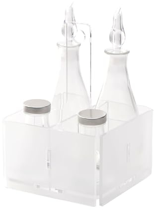 LINEE Recanati MEDITERRANEA Menage – Set Condimenti Porta Olio Aceto Sale Pepe in PMMA e Vetro 17x17x23 cm – Design Decorativo da Tavola – Made in Italy (Trasparente Satinato)