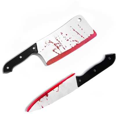 KJSXUUE Pack de 2 Cuchillos Falsos Halloween, 30,5 cm - Cuchillos de Plástico Sangrientos - Decoración Halloween, Accesorio Disfraz para Fiesta Terror, Cosplay(Puñal1+Cuchillo1)
