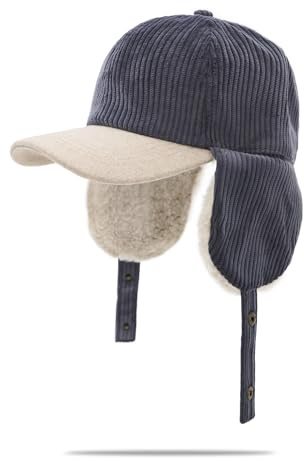 YAMEE Wintermütze Unisex mit Fellfutter Ohrenschutz,Baseball Cap Damen Retro Cord,Fahrradmütze Winddichte Verstellbarer,Schirmmütze für Damen Warme,Baseballkappen für den kalten Winter