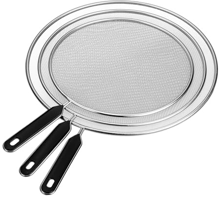 Relaxdays Salpicaduras para sartenes, Set de 3, colador de Acero Inoxidable, ∅ 25, 29 y 33 cm, Protector de Grasa, Negro, 20% plástico 80%