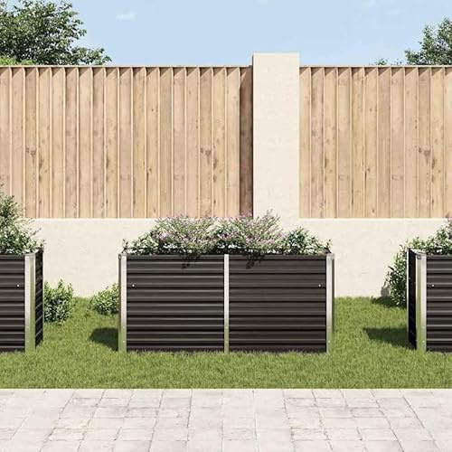 Aiuola rialzata da giardino in acciaio zincato, 160 x 40 x 77 cm, antracite, durevole e resistente alle intemperie, per verdure, erbe e fiori, ideale per giardino, terrazza e balcone
