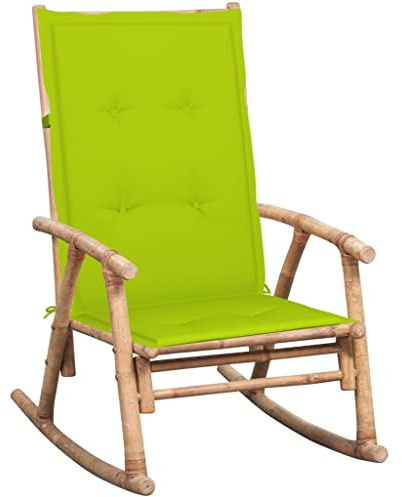 Mecedora de Bambú con Cojín,Silla Balancín Exterior Resistentes a la Intemperie y UV,Diseño Ergonómico con Soporte Elástico,Sillón Mecedora para Jardín y Terraza,Color Verde Claro,66 x 86 x 105 cm