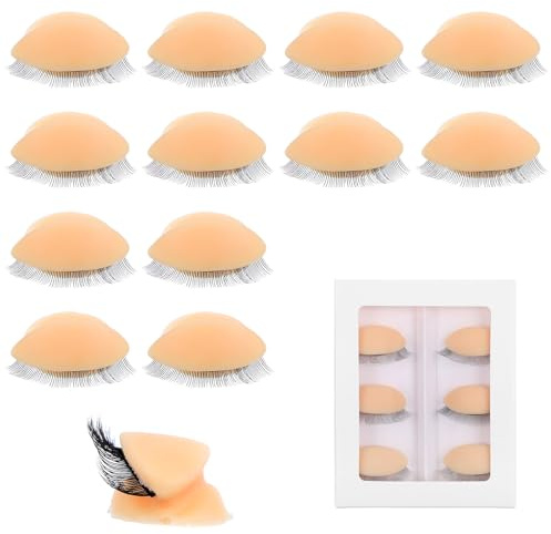 Heclia Double Layer Lash Mannequin Head 12 Pairs Realistic Practice Eyelids for Eyelash Extension Training, Soft Silicone Replaced Eyelids for Mannequin Head Natural Skin Color Removable Eyelid