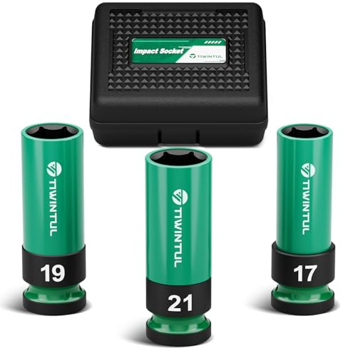 TIWINTUL Schlagschrauber Nüsse 1/2 Set, 17mm 19mm 21mm, CR-MO | Steckschlüsselsatz mit Felgenschutz für Radwechsel, Achsmuttern-Steckschlüssel für Autoreparatur, Zum einfachen Entfernen