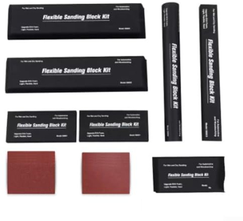 Flexible Sanding Blocks Set 7pcs Made of EVA for Wet and Dry Sanding with Sandpaper Sheets for Automotive and Woodworking Tasks (17pcs)
