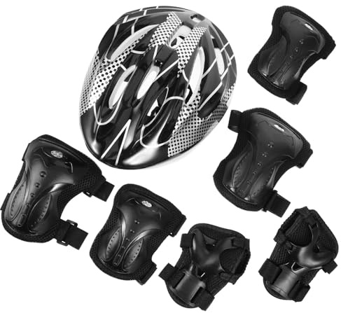 WESIEVYA Équipement de Protection pour Adulte Casque Noir et Protège-coudes en Plastique, Solide et Résistant, pour Skateboard et Roller