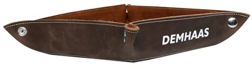 DEMHAAS Valet Tray aus Echtleder – Handgefertigte Schlüsselablage mit Wildleder innen – Taschenleerer für Schlüssel, Geldbörse, Uhr & Schmuck (Rauchbraun – innen Braun)