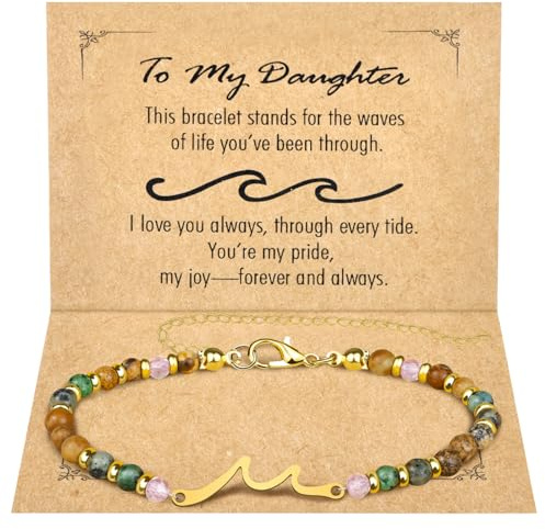 Uooar Wave Bracelets for Women, Through The Waves of Life, Sister Friendship Bracelet, Unique Birthday Bracelet Gift, Meaningful Jewelry Gift for Mom Daughter Grandma Friend