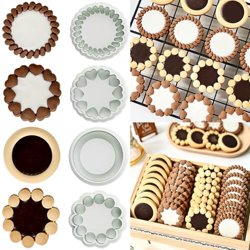 4pcs Keksausstecher Blumen Ausstechformen Rund Schokoladen Sandwich Plätzchen Ausstecher Rund Blume Herz Keksstempel Fondant Ausstecher Keks Ausstechform Gadgets zum Keksbacken 3D Flower Cookie Cutter