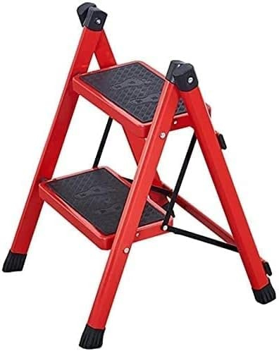 HynJGih Trappstege Bärbar Stegpall Fällbar stege Stegstege Platssparande for hushållskök kontor(Rosso,2 Layer)