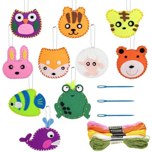 Ravytha 10 Stück Nähset Kinder, Filztiere Nähen Set, Waldtier-Nähset, DIY Tierformen Filz Bastelset, Tiere Nähen, Animals Sewing Kit, Kuscheltier Nähen, für Handwerk, Geeignet für Kinder und Anfänger