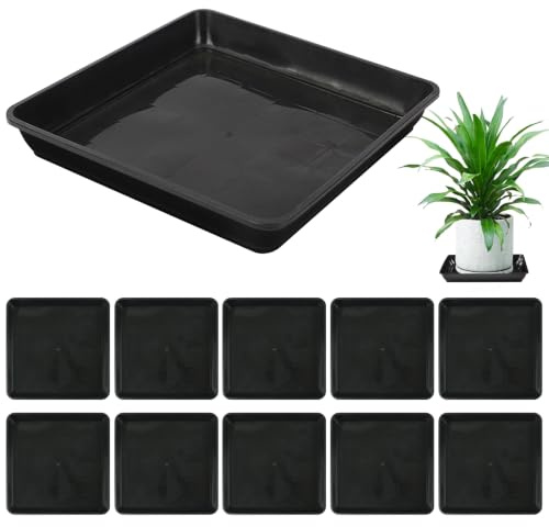 Keltorio 10 stycken underlägg blomkruka fyrkantig, 18 x 18 cm blomkruka underlägg, plastblomunderlägg, svarta växtunderlägg, krukunderlägg, växter för trädgård balkong vardagsrum