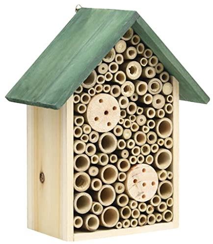 Insektenhotel 2er Set aus massivem Tannenholz, Nistkasten für Wildbienen und Nützlinge, wetterfestes Bienenhaus für Garten und Balkon, 23 x 14 x 29 cm