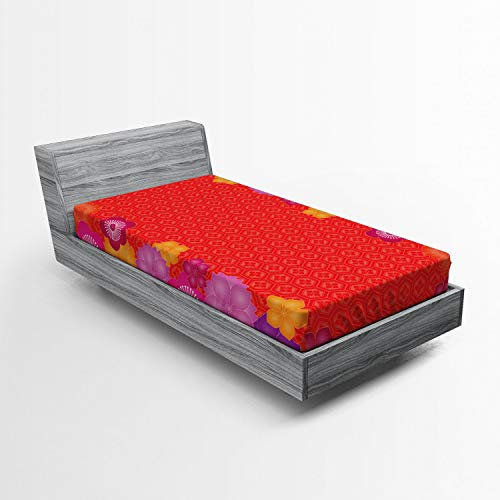 ABAKUHAUS rot Spannbetttuch, verheißungsvollen Glockenblume, Soft Dekorativer Stoff Bettwäsche Rund-um Elastischer Gummizug, 90 x 200 cm, Mehrfarbig