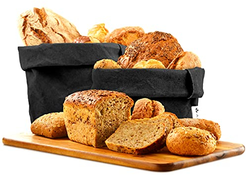 Lot 3 Corbeille a Pain en Papier Kraft Écologique - Panier de Fruits et Legumes et Rangement pour Deco Cuisine - Cache Pot Plante Interieur, Pot de Fleur Noir