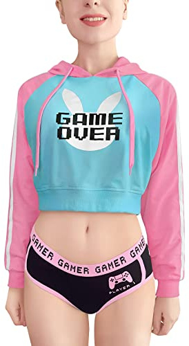 LittleForBig Kvinnors Bunnywatch Cosplay Gaming Casual Regular Fit Långärmad Dragsko Cropped Huvtröja Jacka Blå XXXXL