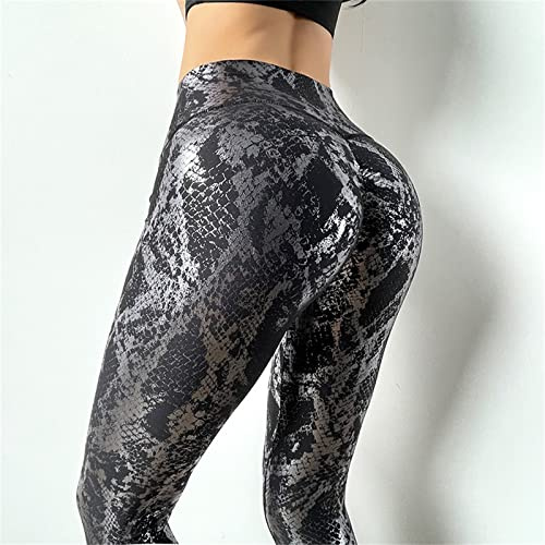 SWTKO Leggings a Vita Alta da Donna Leggings Senza Cuciture da Allenamento Pantaloni da Yoga Collant per Il Controllo della Pancia con Stampati in Pelle di Serpente,Nero,M
