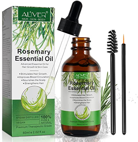 Rosmarin Ätherisches Öl, 100% Reines Ätherisches Bio Rosmarin Haarwachstumsöl, Stimuliert das Haarwachstum, Stärkt das Haar, Nährt die Kopfhaut, für Augenbrauen und Wimpern, für Männer Frauen, 60 ml