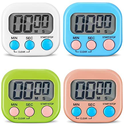4 Piezas Temporizador de Cocina Reloj,Temporizador Cocina Digital Timer Cocina con Alarma Fuerte y Pantalla LCD Grande, Respaldo Magnético Soporte Plegable para Estudia Trabajar Cocina