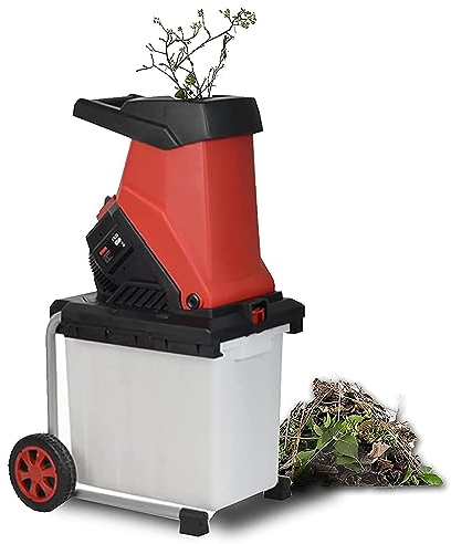 Trituratore per Rami da Giardino, cippatrice elettrica Potente da 2500 W, Scatola di Raccolta da 50 Litri, capacità di Taglio Massima di 40 mm, trituratori e cippatrici da Giardino con Ruota di tras
