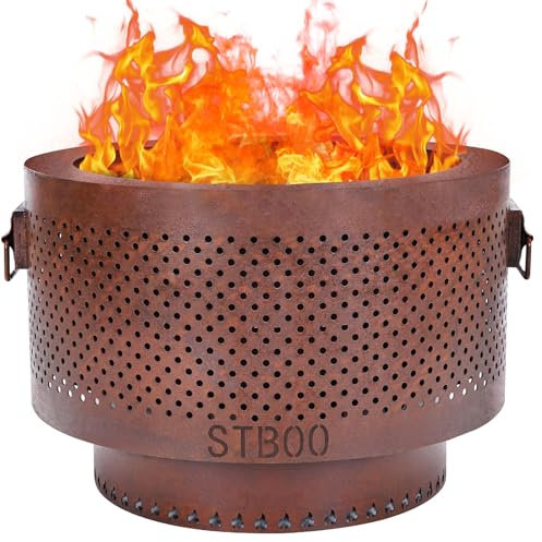 STBoo Smokeless Fire Pit - 20Inch Large Firepits for Outside with Portable Carrying Storage Bag - Low Smoke Outdoor Fireplace for Camping, Picnic, Bonfire Backyard, BBQ on Beach, Rust, L