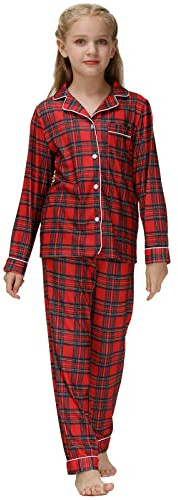 Verve Jelly Unisex Mädchen Jungen Pyjama-Set Button-Down-PJs Langarm-Button-Down-Hemd mit Taschen Lange Hosen Nachtwäsche Zweiteilige Lounge-Sets