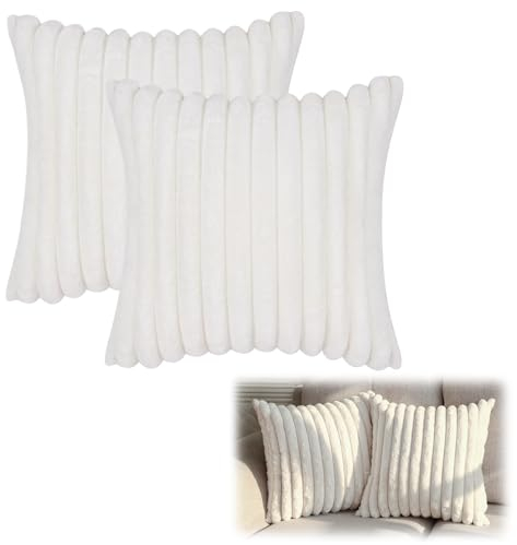 CAREDGO 2 Piezas Fundas de Cojines Blancas de 40 x 40 cm Fundas para Cojines de Sofá Funda para Cojines Polar Suave Funda Almohadones Decorativos para Cama