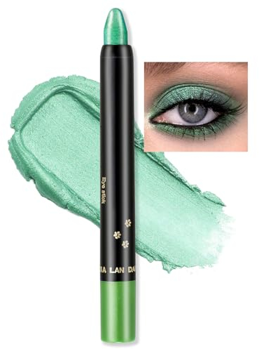 Erinde Crayon yeux vert pailleté, bâton de fard à paupières vert imperméable et longue durée, eye-liner crayon crème nacré, stylo de maquillage pour les yeux scintillant métallique à haute