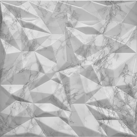 Panneaux 3D, panneaux polystyrène, panneaux de plafond aspect marbre, panneaux muraux 3D, décors, plafonds - Revêtement mural en marbre miroir, épaisseur 3mm - 50x50cm /6m² -24 pièces (Blanc 100 02)