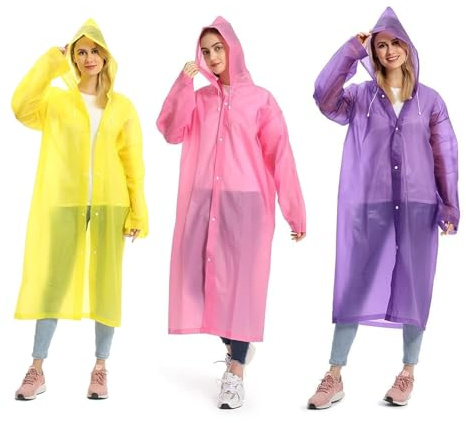 3 Stück Regenponcho EVa Regenjacke mit Kaputze Wasserdicht Transparent Farbe Regencape Faltbar Regen Poncho Regenumhang Einheitsgröße Regenmantel Regenbekleidung für Fahrrad Erwachsene Herren Damen