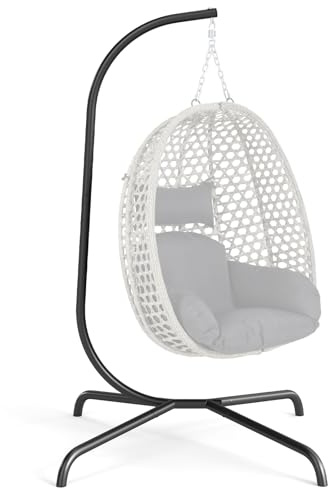 GOPLUS Support Hamac Exterieur en Métal Robuste, Pied de Fauteuil Suspendu en Forme C avec Crochets à Ressort, Support Chaise Hamac Intérieur et Extérieur, Charge 180 KG pour Jardin/Balcon/Maison