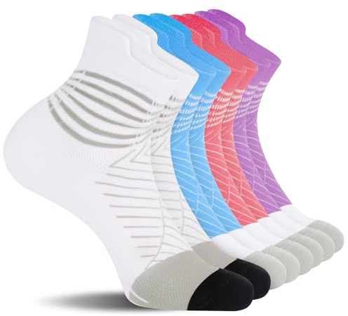 Fefod Medias de Compresión Tobilleros Mujer, 4 pares Compresión Calcetines Tobilleros con Cusión, 36.5-42 Calcetines Running Antiampollas, para Trabajo, Corriendo y Viajando, M