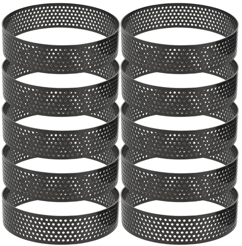 Mikikit Set 10 Anelli per Crostate in Acciaio Inox Forati 8 CM Stampi Circolari per Mousse e Torte Resistente al Calore Utensili per Pasticceria e Cottura Professionale a Casa