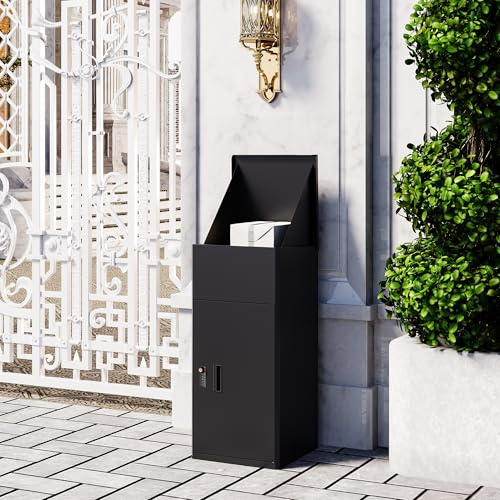 VEEHAUS Paketbriefkasten XL Außen, Briefkasten mit Paketfach, verzinkt | Witterungsbeständig & abschließbar, Brief- und Paketfach, Rückseitige Entnahme, Inkl. Montagematerial, Schwarz Lukke
