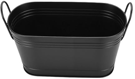 Bewinner Secchio Porta Legna da Ardere in Metallo, Porta Legna Ovale Nero e Contenitore Portaoggetti con Manici per Caminetto da Interni Ed Esterni, Giardino, Feste, Uso Multiuso
