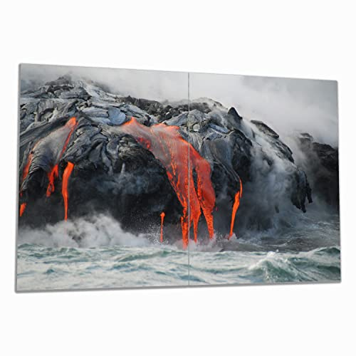 Wallario Herdabdeckplatte/Spritzschutz aus Glas, 2-teilig, 80x52cm, für Ceran- und Induktionsherde, Lavastrom ins Meer