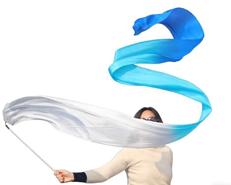 Winged Sirenny 4m Seidenband-Streamer für Tanz, Anbetung & Flow-Kunst. Handbemalter, Fließender Echter Seidenstoff und Fiberglasstab mit Drehhaken