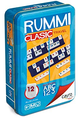 Cayro – Rummi – ab 8 Jahren – klassisches Modell – lustiges Brettspiel – für Kinder und Erwachsene – Reise-Edition in Metallbox – ideal für 2 bis 4 Spieler