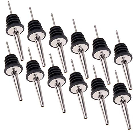 QH-Shop Vertedores Acero Inoxidable Espíritu Velocidad Botella Vertedores Boquilla Cónica con Tapones de Goma de Oliva Vinagre Licor 12 Pcs