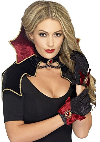 shoperama Vampir Set Cape mit Kragen und Handschuhe Halloween Vampirin Kostüm-Zubehör