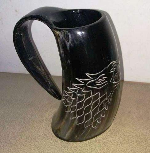 Mahira Nautical A Game of Thrones Wolf Carved Viking Drinking Horn Mug Tankard for Beer Wine ale A
