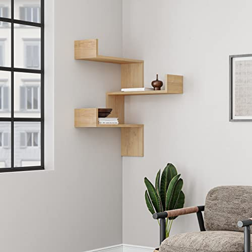 HOCUS PICUS | Luksa Wandmontiertes Eckregal mit 3 Etagen | Bücherregal & Dekoregal | 60 x 60 x 90 cm | Verschiedene Farboptionen | Eiche