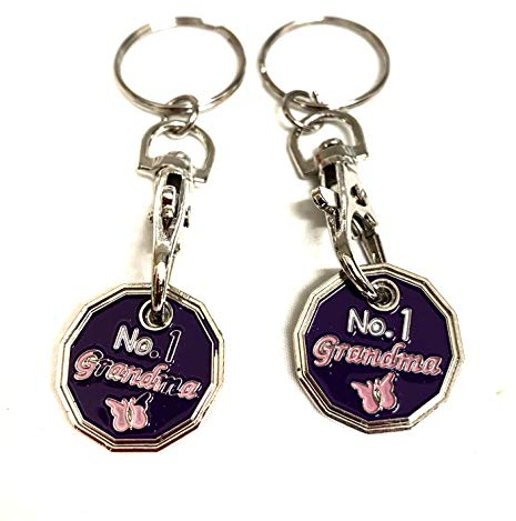UK Phoenix Trolley Token New £1 Coin Shape 12 Sided Shopping Cart Key Ring Release Shop Locker Keychain (2 x No.1 Grandma)