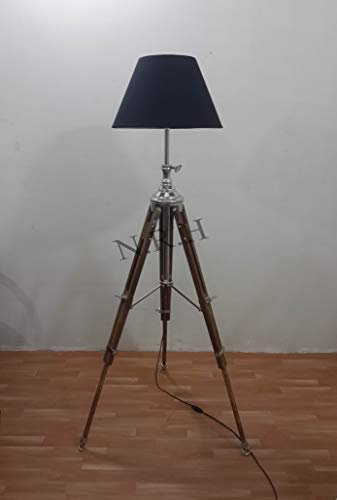 Lampadaire trépied vintage en bois lourd