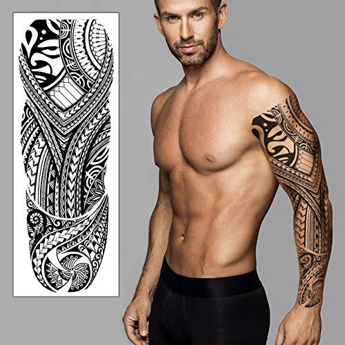 Polynesian Temporary Tattoo Sleeve Transfer - Full Arm Tribal Waterproof Fake Tattoo Sticker for Men Women - By Delusion Tattoos