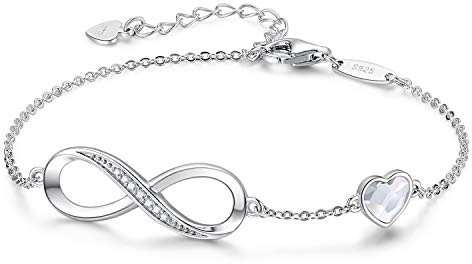 Infinity Armband Damen 925 Sterling Silber Rosegold or Edelstahl, Unendlichkeit Herz Armbänder Kristallen Armkette Valentinstag Muttertag Geburtstags Weihnachten Geschenk für Sie Frauen Freundin mama