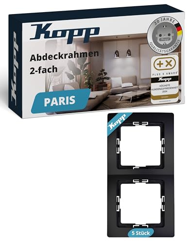 Kopp PARIS 2-fach Abdeckrahmen in Matt-Schwarz - 5 Stück - 8,3 x 15,4 cm - Rahmen für Steckdosen & Schalter - Stilvoller Steckdosenrahmen aus Kunststoff - Hochwertiger Lichtschalter-Rahmen