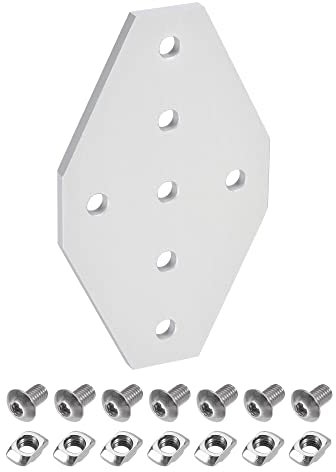 sourcing map 2Pcs Coin Support Plaque Croix 60x100mm 7 Trous Joint Trousses 2020 Aluminium Profil avec T Écrous et Hexagonal Douille Vis Blanc pour Cadre Structure