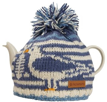 Pachamama Handknitted Medium 4-6 Cup 1.2L Wool Tea Cosy/Teapot Cover - Seagull Pattern Insulated Handmade Fair Trade Multicoloured